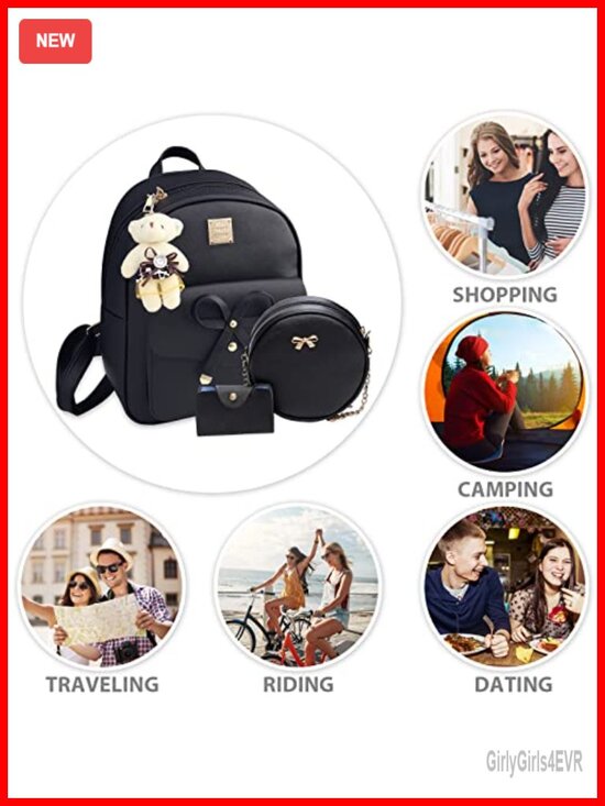 Mini Bowknot PU Leather Backpack 3-Piece Set with Shoulder Bag and Card Wallet main image 3